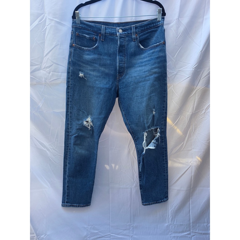 Levis 501 S Skinny Distressed Blue Jeans Button Fly Blowout Knee Denim Womens